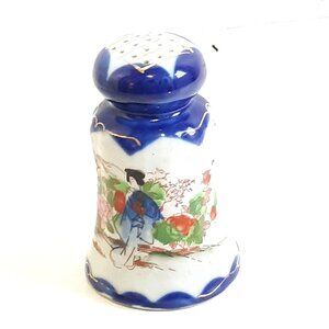 Vintage Hand Painted Hat Pin Holder Japan Geisha Asian Cobalt Gold Collectable